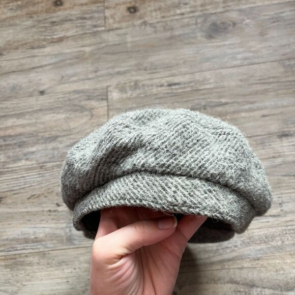 Vintage Barbisio Italy Wool Newsboy Cap Grey Herringbone Cabbie Hat Dark Academi